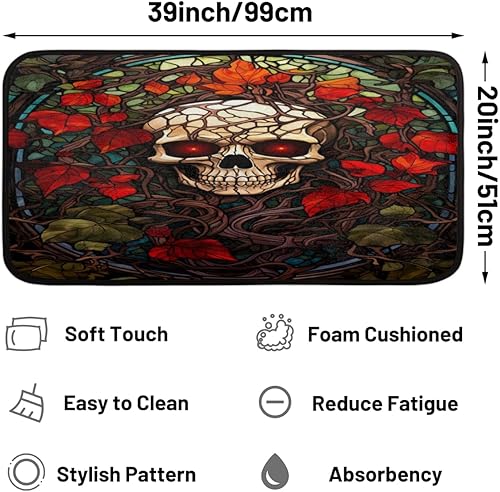 Miniatura 2 de QsirBC Maple Leaves Skull Gothic Absorbent Microfiber Kitchen Rugs Non Slip Floor Mat Cushioned 39"x20" Anti-Fatigue Kitchen Rug Standing Mat