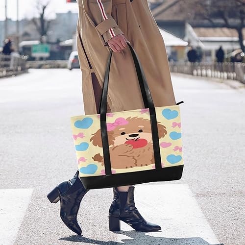 Miniatura 6 de Dibujos animados lindo perro marrón bolsas con clase para portátiles para mujeres con cremallera bolsa 14 pulgadas para la escuela con tablet