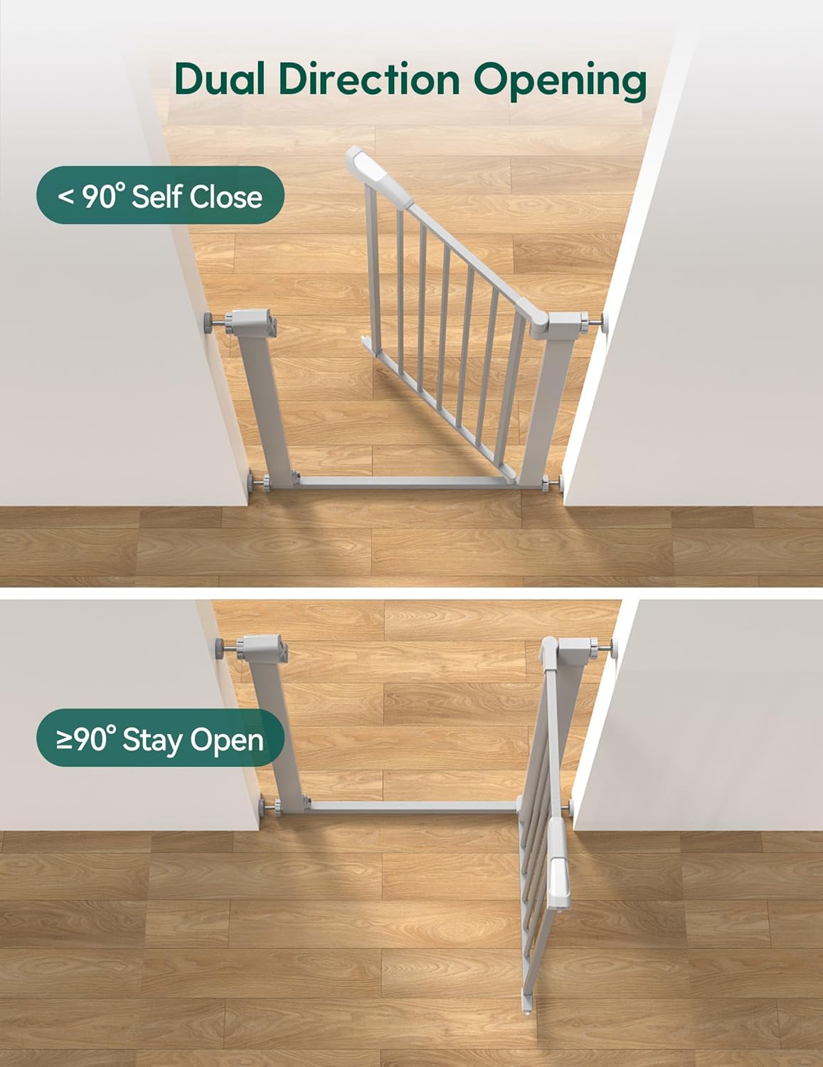 BABELIO 36" Tall Narrow Baby Gate, 26-28.5" Auto-Close Metal Dog Gate for Small Stairs/Doorways/Hallways, NO Drilling Pressure Mounted for Child and Pets, NO Extensions, Gray