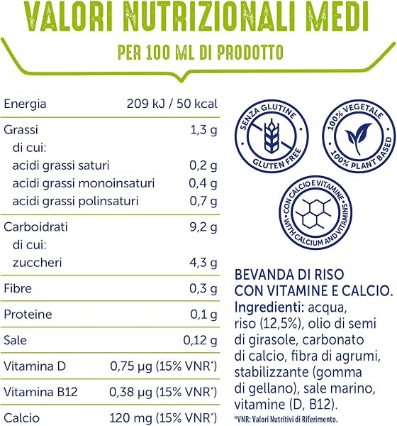OraSì Bevanda di riso (1 litro, 12 unità) - Alternativa vegetale al latte con riso italiano - Senza lattosio e glutine - Naturale e leggera - Per dieta vegana, ricette e colazione - 2