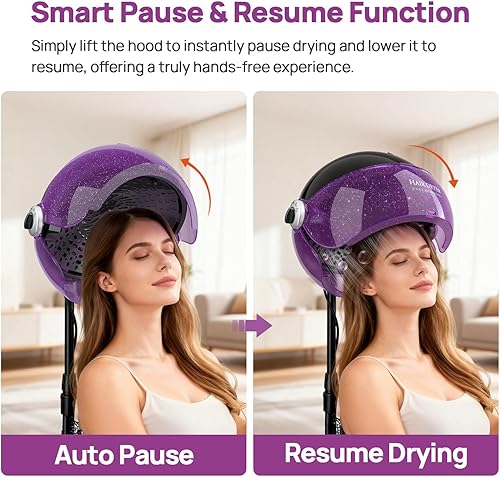 Miniatura 3 de Secador de pelo con capucha iónico, secador de capó de 1875 W (morado)  3 ajustes de temperatura  Secador de pie portátil para uso doméstico y de