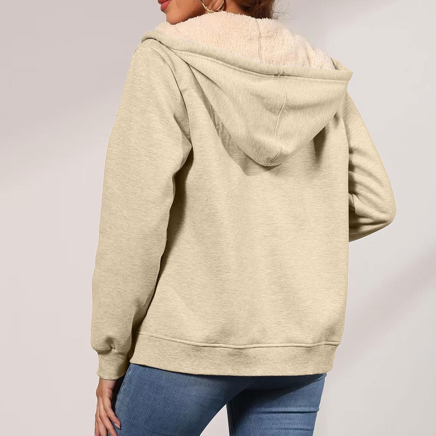 Women ' s Zip Up Fleece Sweatshirts Drawstring Hoodie Casual Long Sleeve Jackets Tops with Pockets Fashion Fall Outwear Women Green