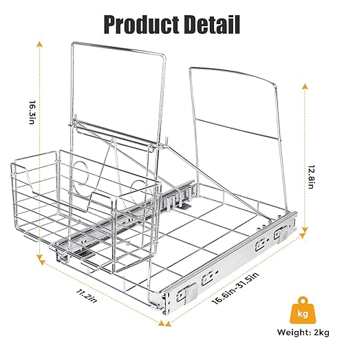 Miniatura 6 de Kit de basurero extraíble para debajo del gabinete, estante ajustable, cesta frontal extraíble para almacenamiento de bolsas de basura, cubo de