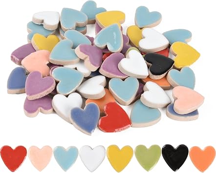 Heart Shaped Mosaic Tiles 200g, DIY Making Creative Ceramic Mosaic Tiles for DIY Craft Flowerpots Vases Picture Frames Coaster 2.3x2.3cmMulticolor