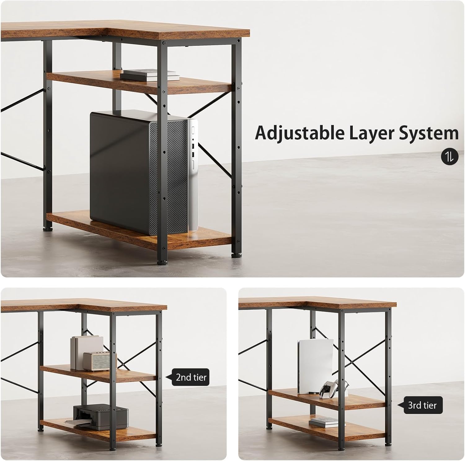 47" Computer Desk with Drawers, Desks for Bedrooms, Writing Desk with Storage, Work Desk for Small Space, Rustic Brown - Image 4