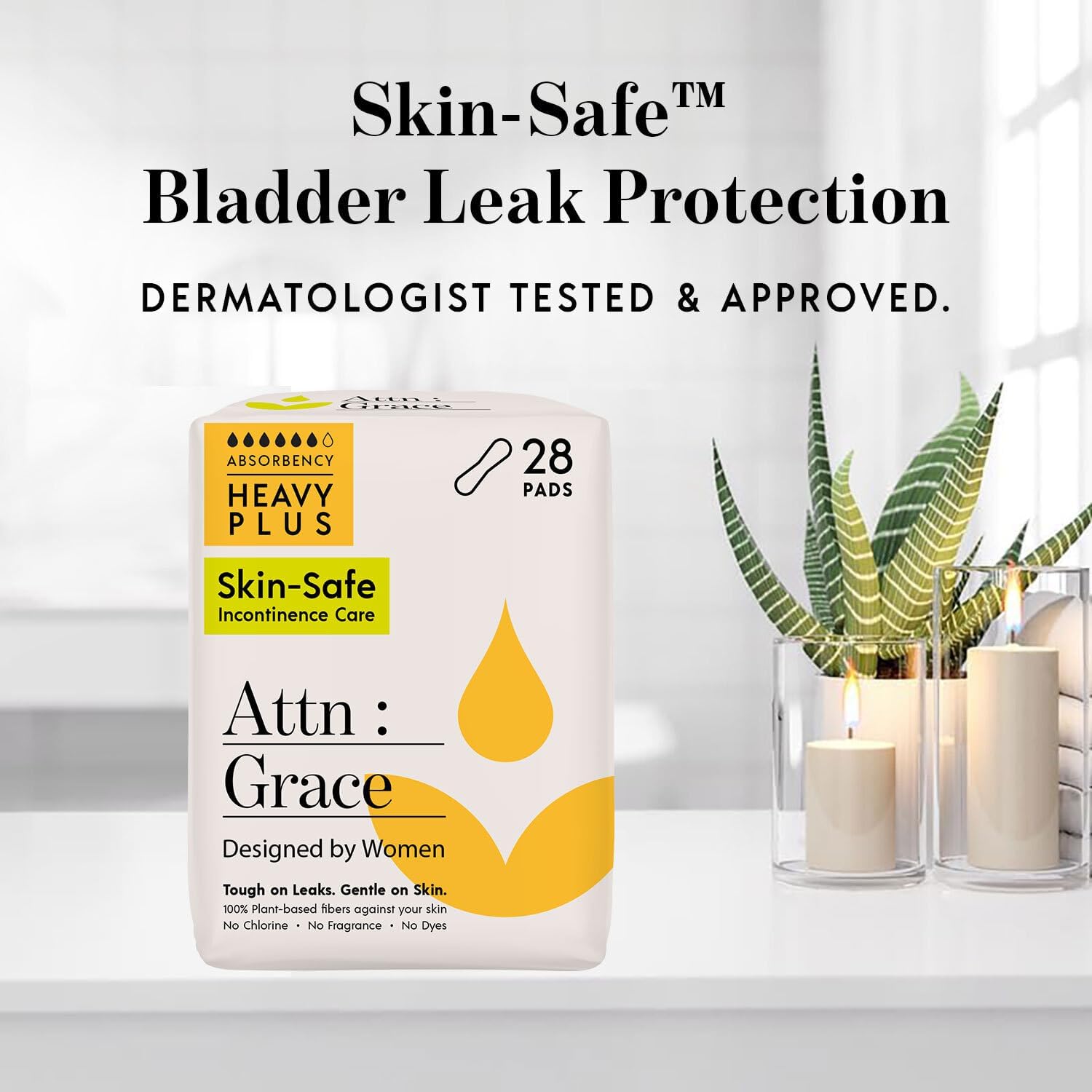 Attn: Grace Heavy Plus Incontinence Pads for Women, 28-Pack - Plant-Based, High Absorbency, Breathable - Incontinence Pads for Heavy Bladder Leaks & Sensitive Skin