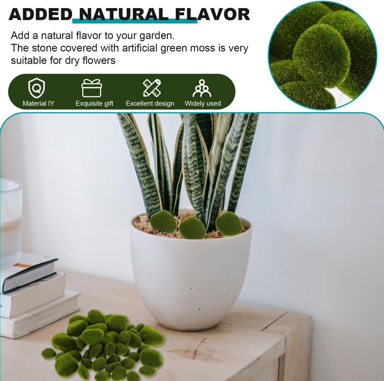 Unomor 43pcs Faux Mossy Stone Decor for Miniature Scenes Realistic Moss Rocks for Floral Arrangements and Craft Projects Safe and Artificial Plant Accessories