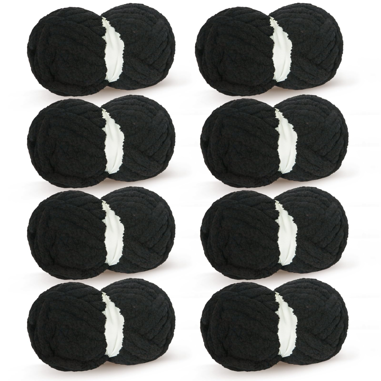 Black Chunky Chenille Yarn for Crocheting Bulky Thick Fluffy Yarn for Knitting,Super Bulky Hand Blanket, Soft Plush Yarn Crochet Carpet/Scarf/Cushion/ 8 Jumbo Pack(63.76oz/197.68yd