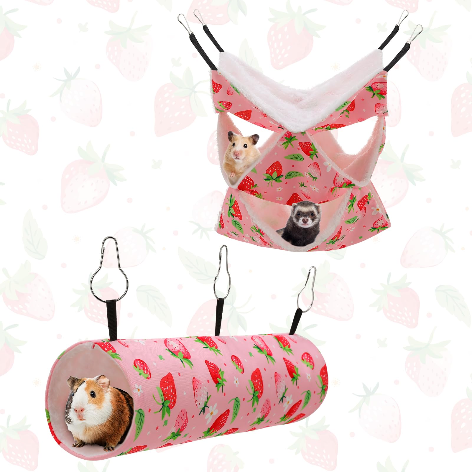 Juego de 2 hamacas para hurones de conejillo de indias, hamaca colgante de 3 niveles para mascotas pequeñas con cama de túnel, accesorios de jaula de animales pequeños para hámster