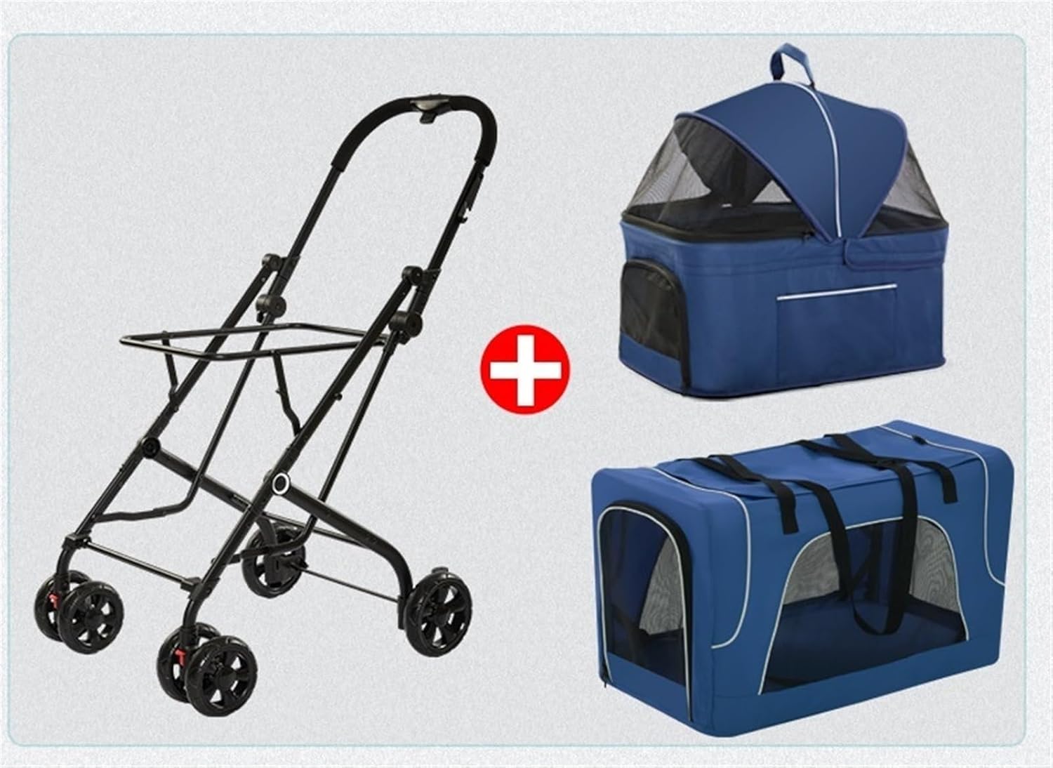 Pet Stroller Double Pet Stroller with 2 Detachable Carrier Bags 4 Lockable Wheels Folding Cat Dog for Small Medium Dogs Cats Accessories(Blue)