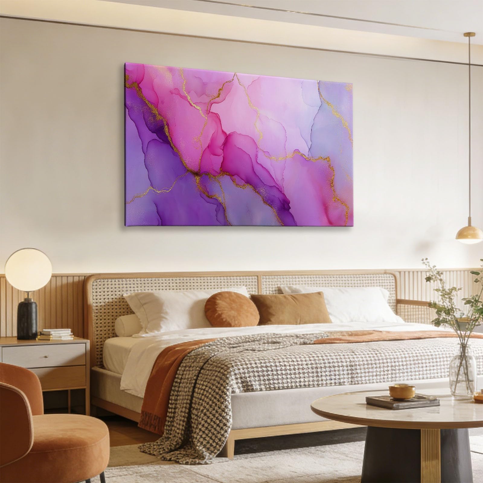 Generisch Modern Marmor Metall Streifen Modernes Leinwandbild 140L x 70B cm mit Rahmen, Abstrakt XXL Wanddeko für Wohnzimmer Geschenk Idee Einzug - Hochwertiger Kunstdruck auf Holzrahmen