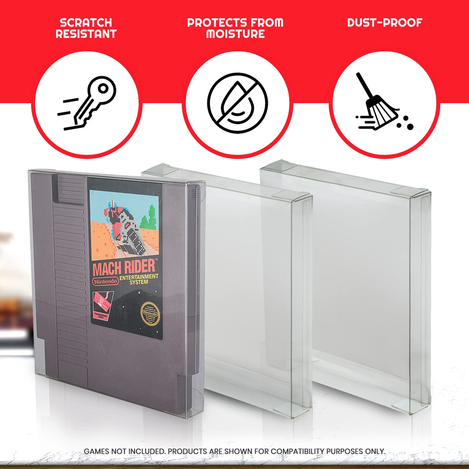Protector de cartucho clásico para videojuegos NES compatible con Nintendo NES Games Cart - Protector de videojuegos PET de 0.40 mm compatible con Duck Hunt, Adventure Island, Mega Man, Punch Out