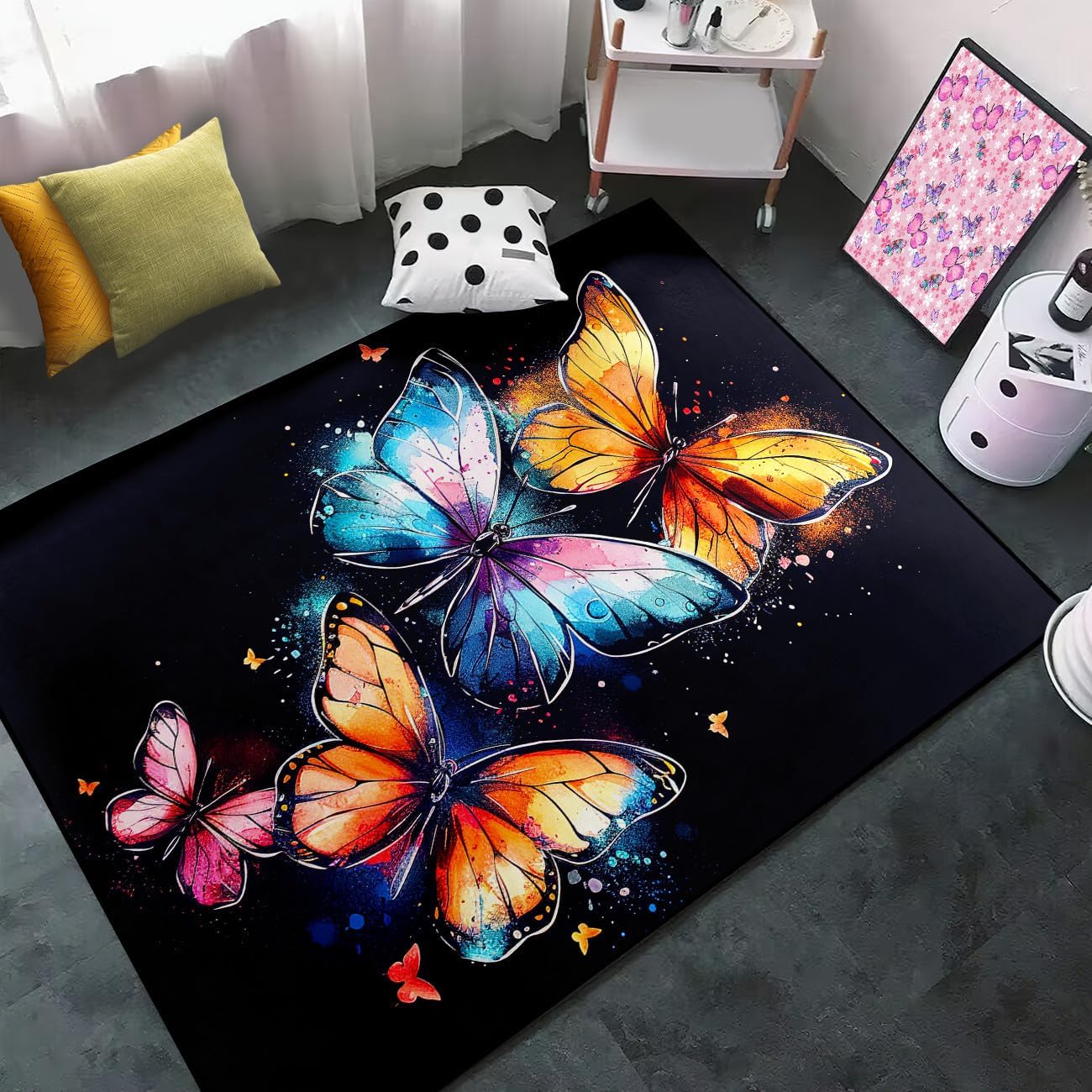 Butterfly Rug - Colorful Butterflies Printed Area Rug Butterfly Carpets for Girls Living Room Bedroom Modern Home Decor 2'5''×4' Soft Polyester Floor Mat