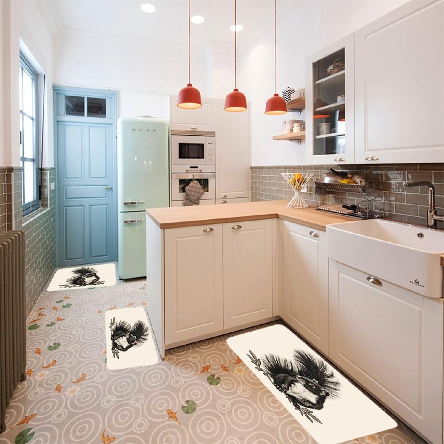Skunk Kitchen Rugs Set of 3 Non Slip Washable Kitchen Mats for Floor Soft Area Rug Kitchen Floor Mat Cushioned Anti Fatigue Mats Standing Sink Mat Decor Runner Rugs