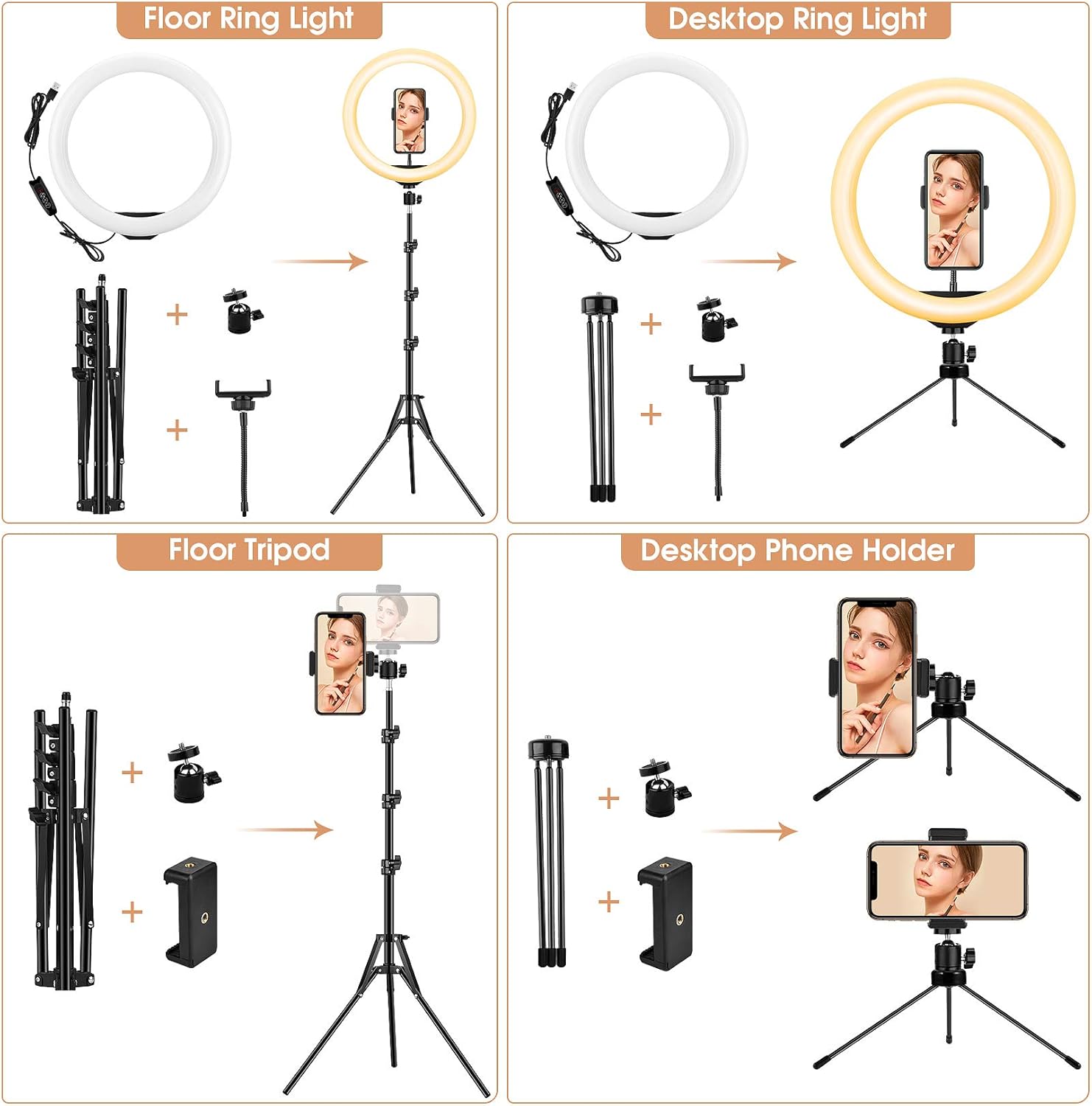 Limited Discount 13 inch Ring Light with Floor Tripod and Desk Stand(Ringlight Kit Totally 74 Tall), LED Circle Light with Phone Holder, for Photo Selfie, Video Recording, Zoom Meeting