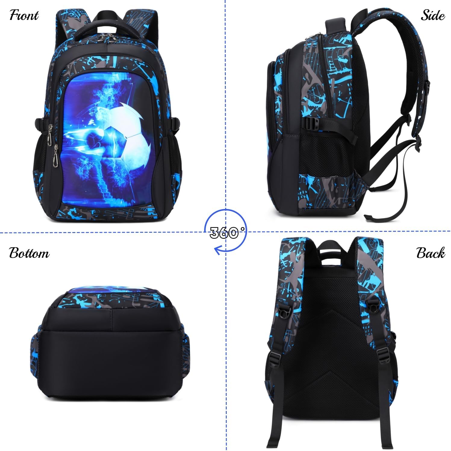 Boys Backpack Elementary School Bookbag Waterproof Durable Sturdy Kids Schoolbag Casual Travel Daypack(Blue) - Image 2