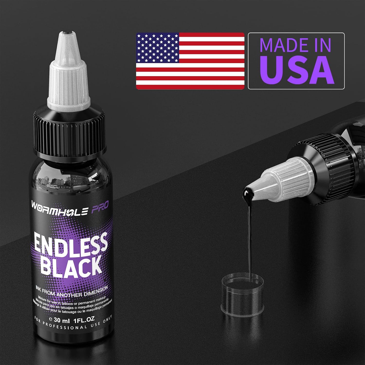 WORMHOLEPRO Endless Black 30ml (1oz) Professional Tattoo Ink – Ultra-Deep Black Ink for Shading, Linework & Blackout Tattoos – High-Density, Vegan – Compliant Tattoo Ink for Artists