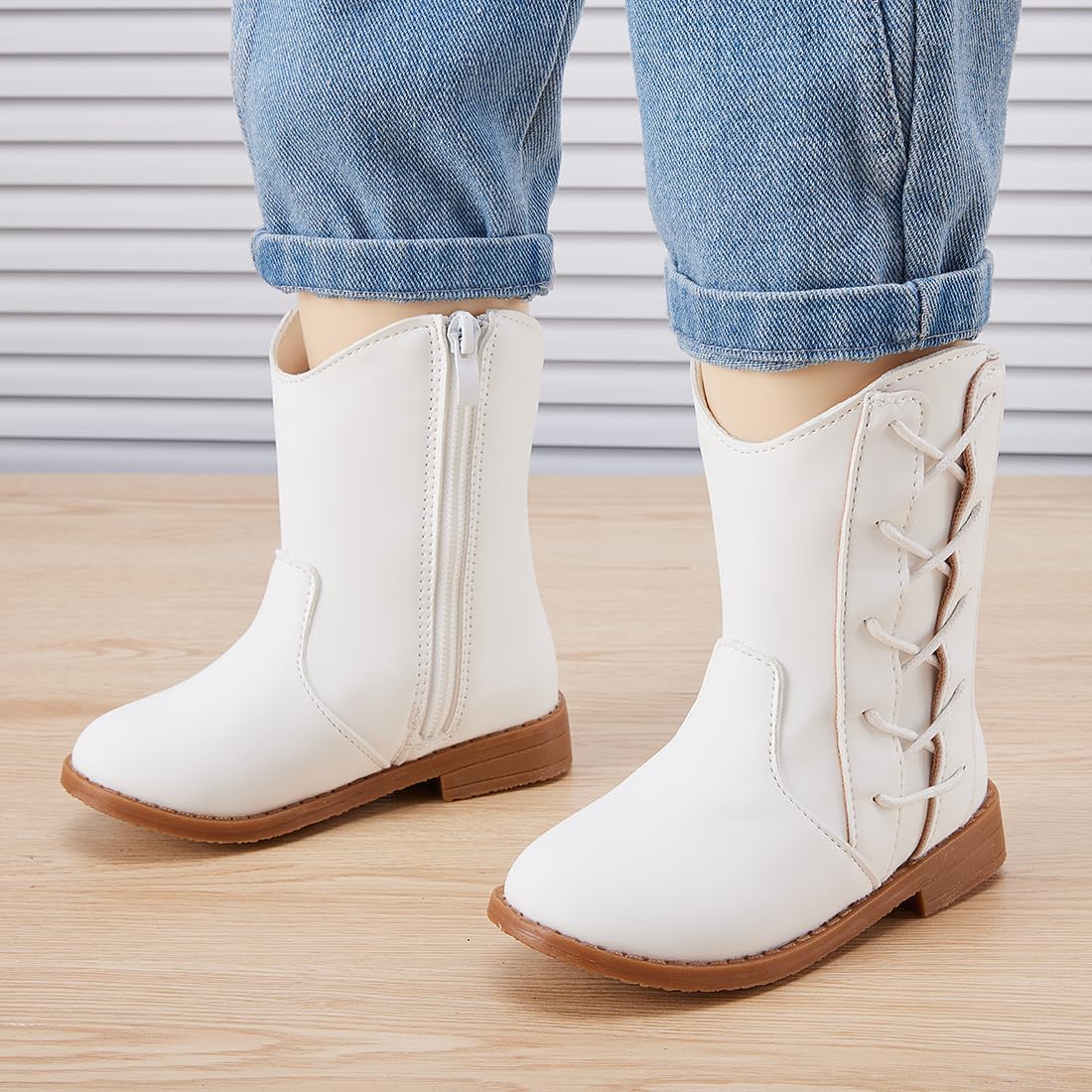 BMCiTYBM Toddler Girls Cowgirl Boots Little Kids Mid Calf Western Boots Flower Cowboy Boots Pointed Toe Riding Shoes