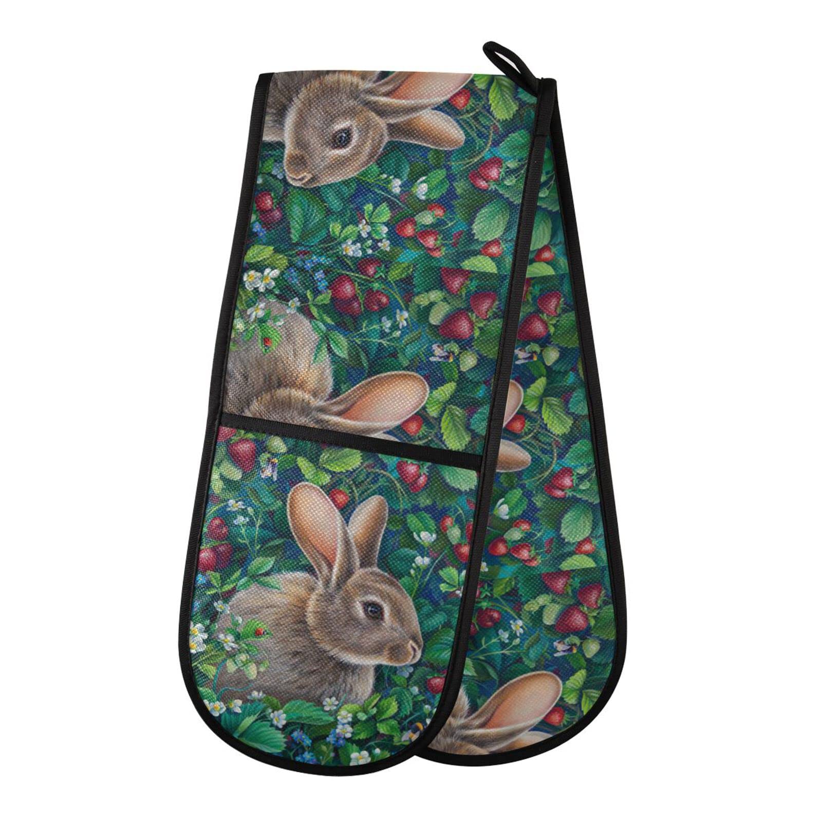 Youjuner Colour 21 Double Oven Glove Hare Bunny Rabbit Heat Resistant Double Ovens Mitt Modern Cooking Gloves Potholders