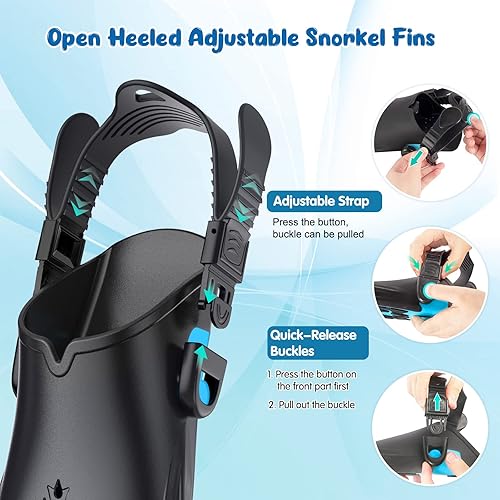 Miniatura 6 de Juego de esnórquel para niños, aletas de máscara, equipo de esnórquel para niños, gafas de natación antivaho con vista panorámica, 180 grados de