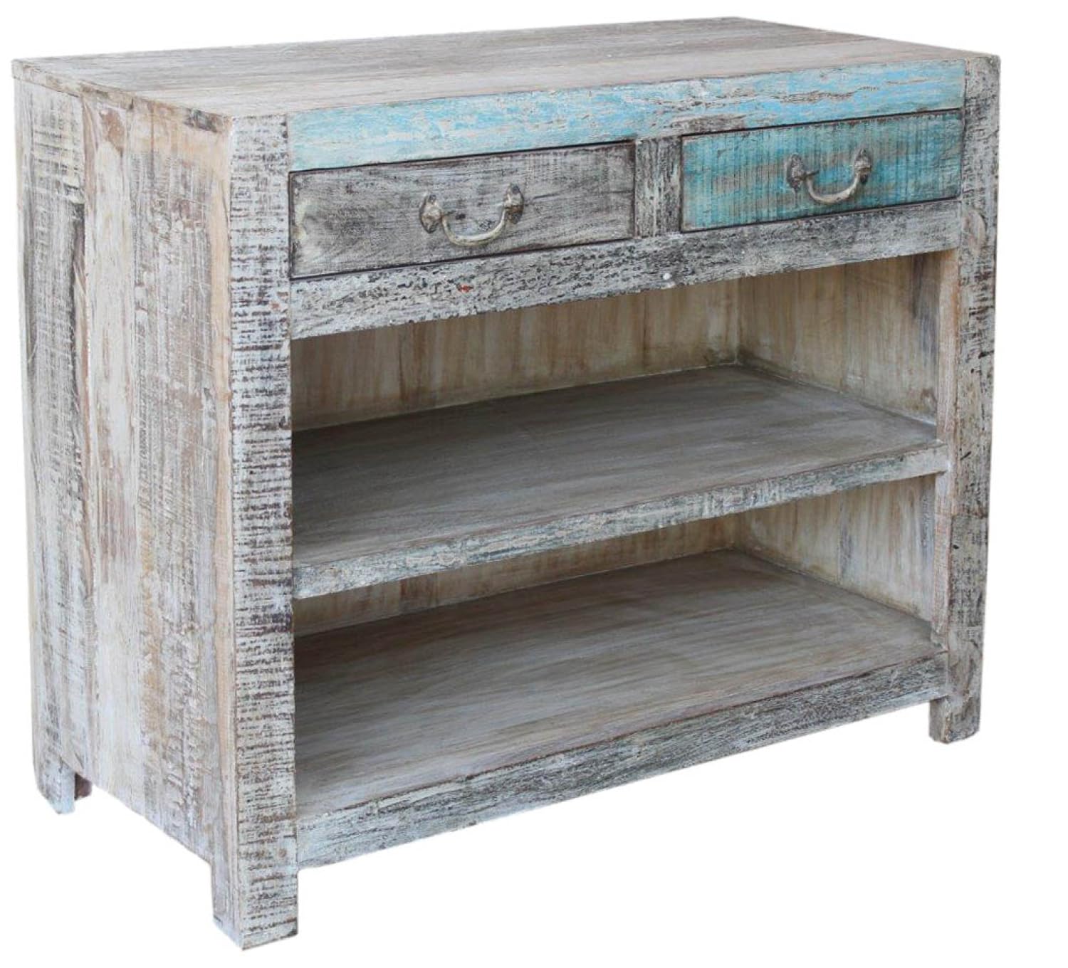 GURU SHOP Masywna komoda w stylu vintage, Highboard, kredens, szafka do korytarza - model 36, biała, drewno, 81 x 96 x 48 cm, komody i komody