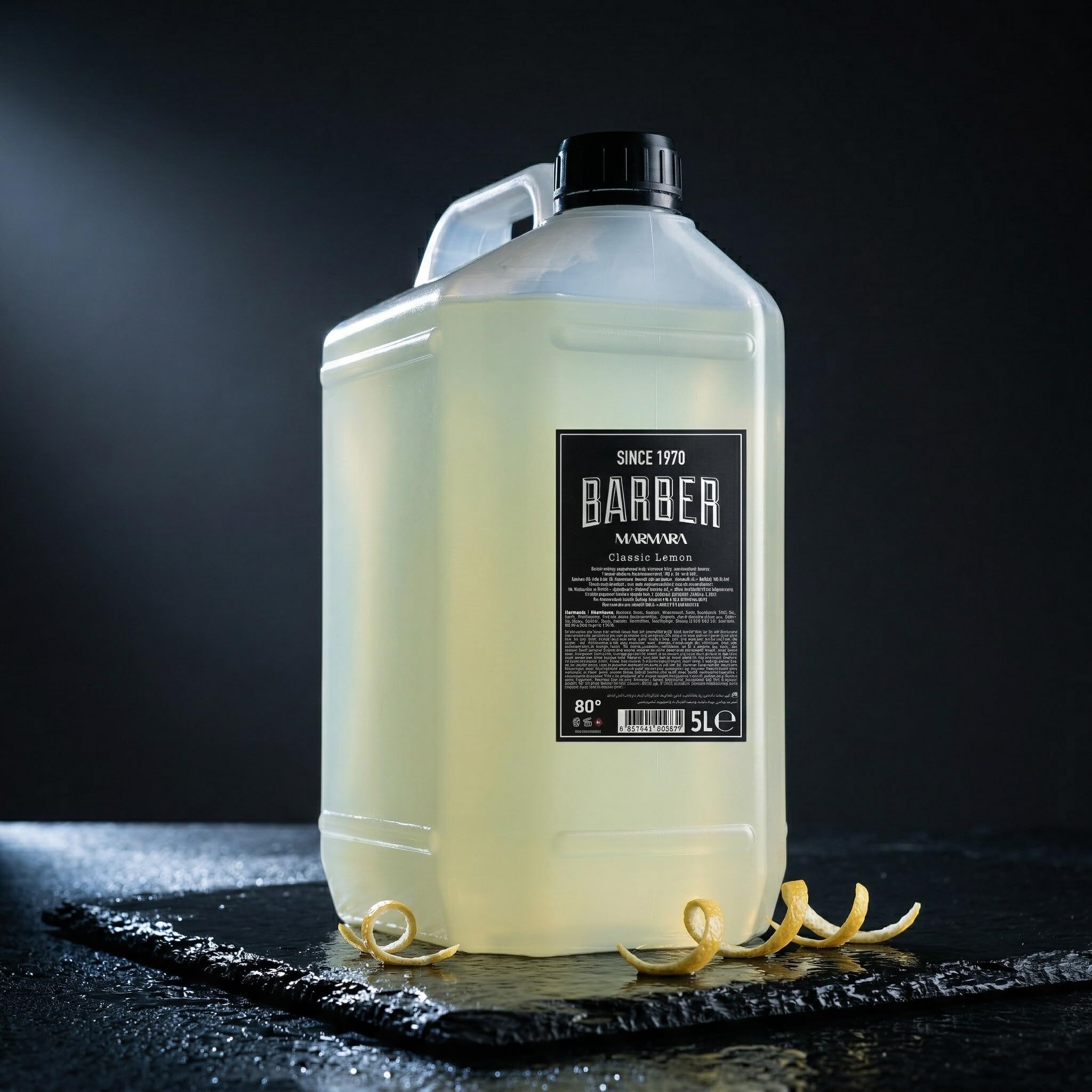 BARBER MARMARA Limon Kolonya 80° 5000ml in tanica | Acqua di Colonia | Dopo la rasatura | Dopobarba | Profumo di limone | Pacchetto portaoggetti Colonias parrucchiere