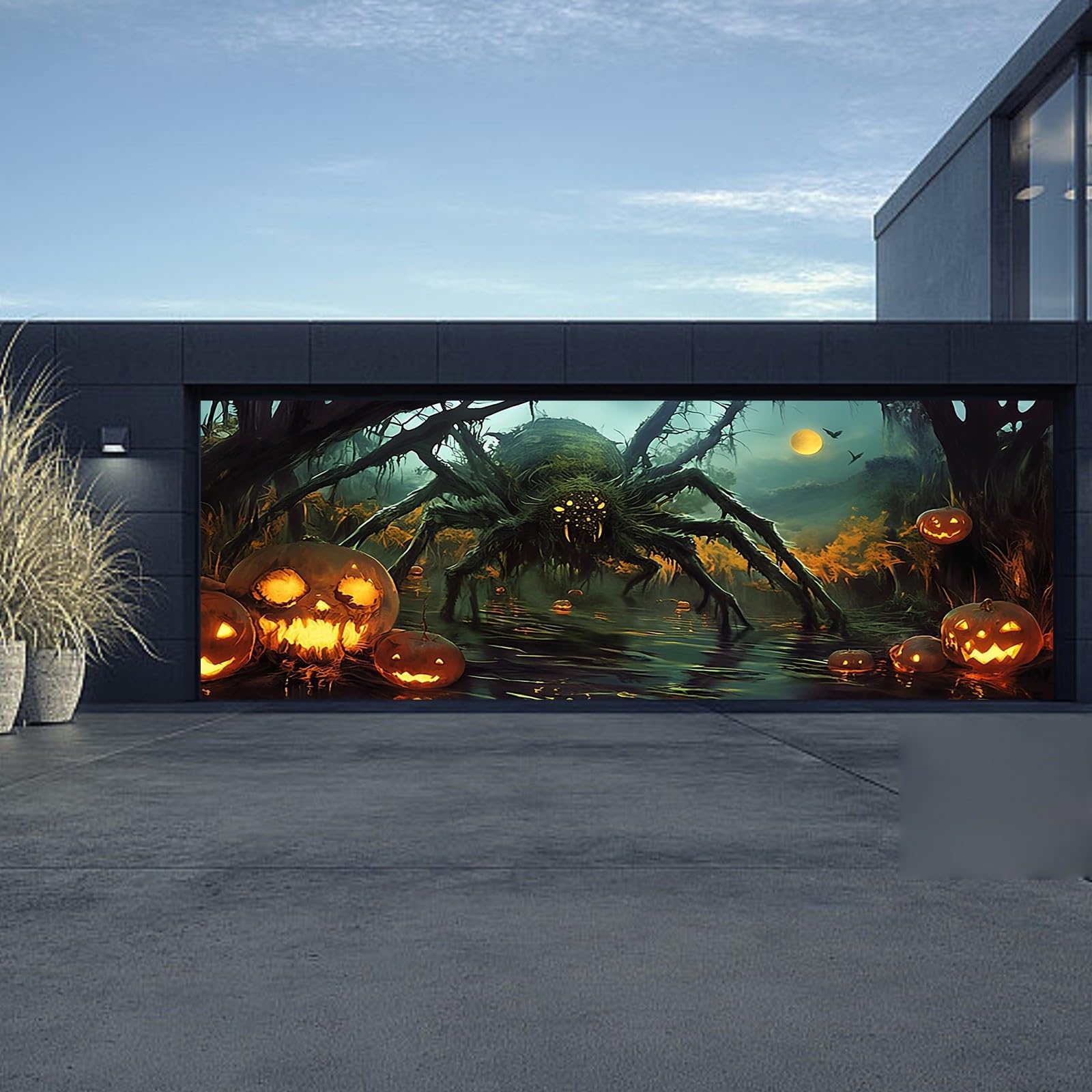 Letrero de Halloween para garaje que combina un diseño exquisito con materiales duraderos que te ayuda a crear un excelente fondo de fotos navideñas