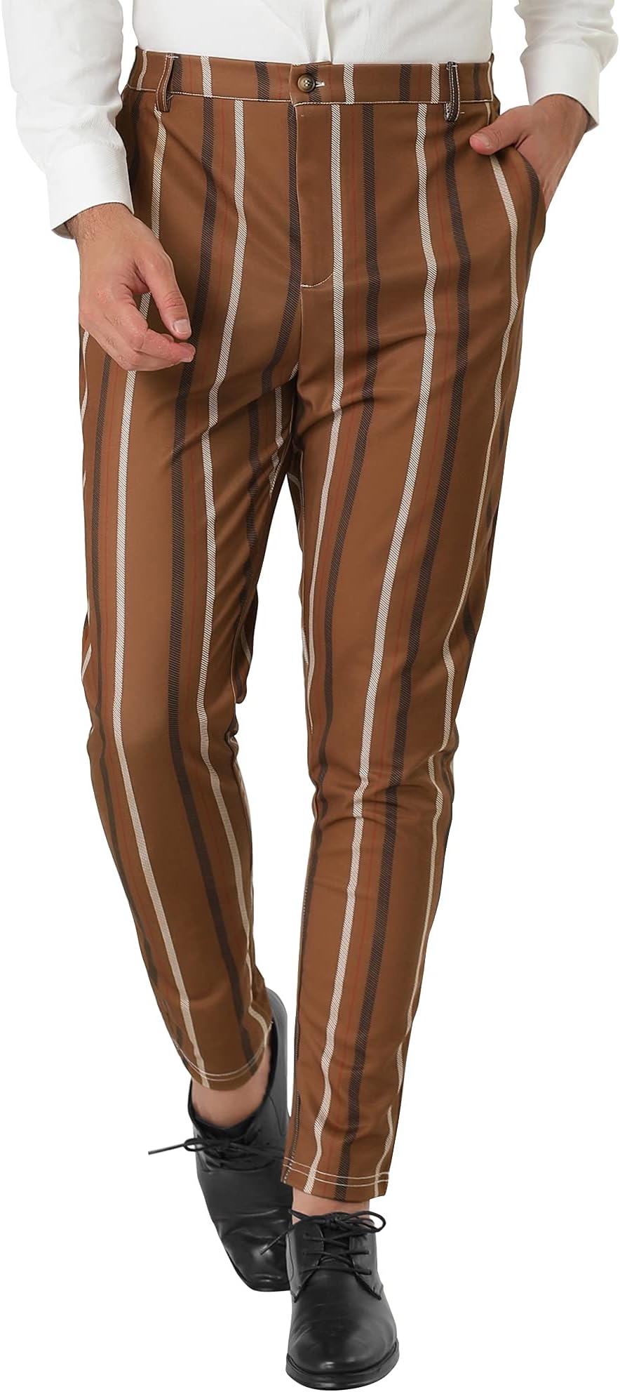 Lars AmadeusMen's Casual Striped Dress Pants Slim Fit Flat Front Contrast Color Skinny Trousers
