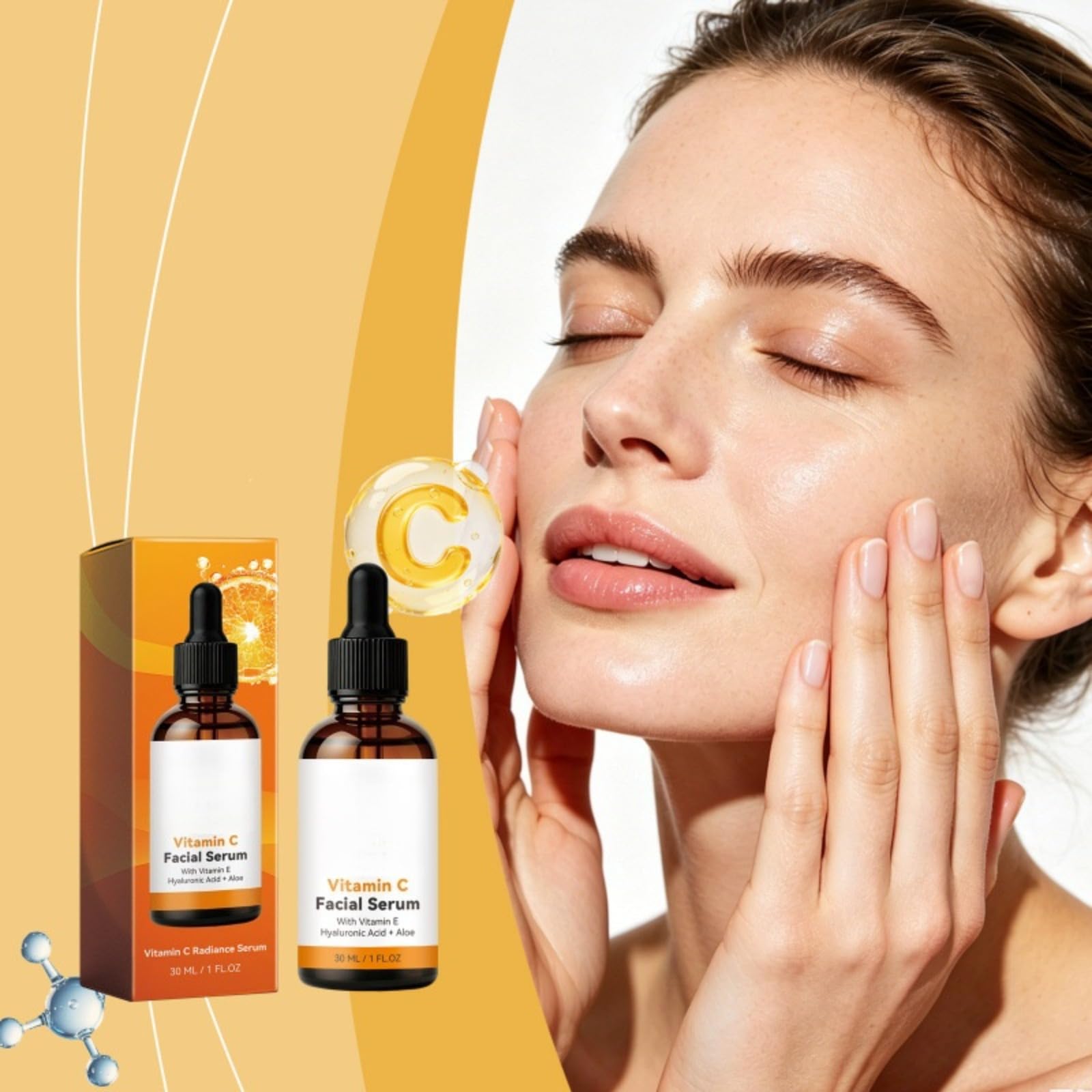 Serum witaminy C - Serum przeciwstarzeniowe Witamina C z kwasem hialuronowym, witamina E, aloes - Serum świecące dla ciemnych plam, cienkie linie i zmarszczki, przeciw ciemnemu kołu, przeciw