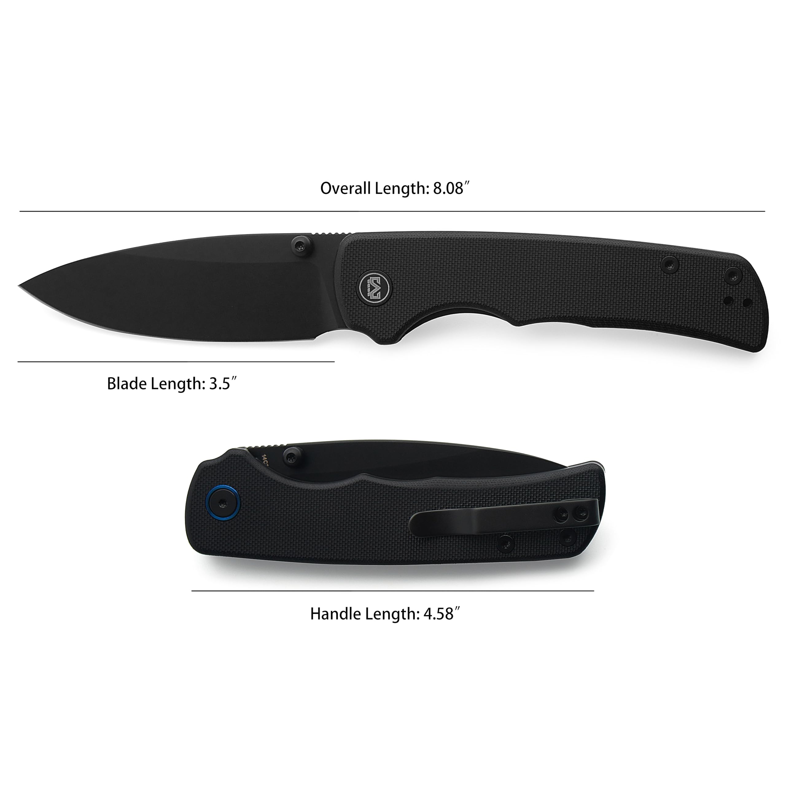 M Miguron Talism L Folding Knife 3.5 Inches Black PVD 14c28n Blade Black G10 Handle Deep Steel Carry Clip Hiking Camping Pocket Knife MGR810IILBK