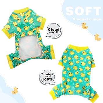 Paiaite Dog Pajamas Onesie: Comfortable Four-Legged Apparel for Small, Medium, Large Dogs, Polyester Material for Comfort, Wrinkle Resistance, Moisture Wicking, and Stretchiness Yellow Duck S