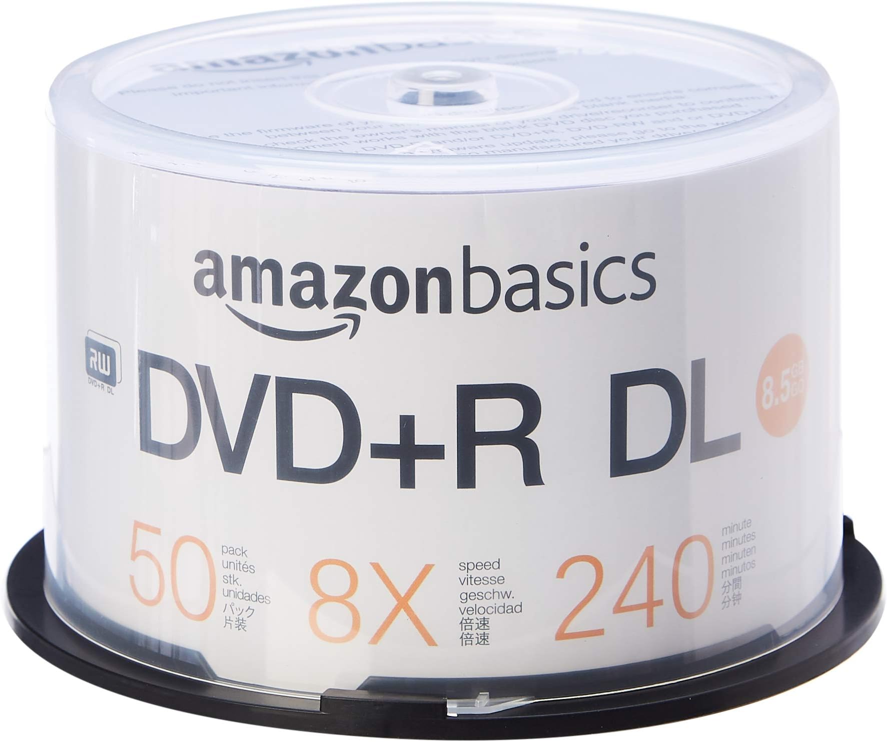 Amazon Basics – DVD+R-DL-Rohlinge, 8,5 GB, 8x, Spindel mit 50 Stück ...