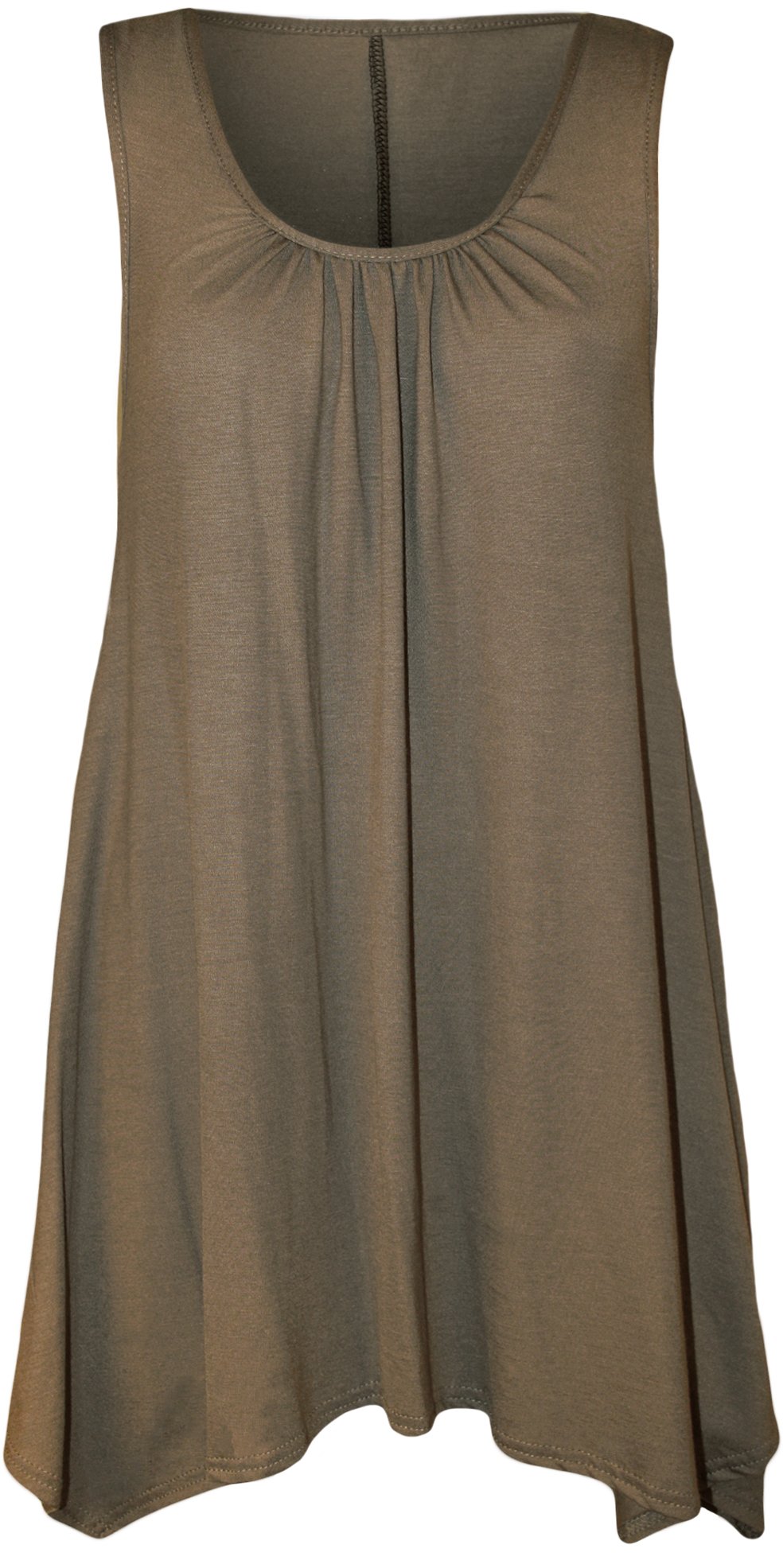 Wearall Women's Mocha Plus Size Hanky Hem Long Sleeveless Scoop Neck Vest Top 24-26