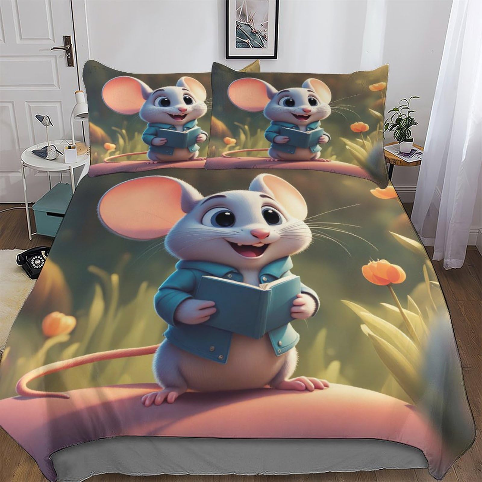 Parure de lit souris en microfibre douce aspect coton pour des nuits paisibles