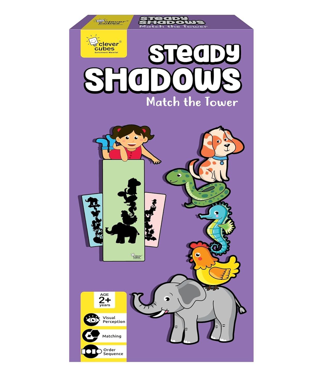 Clever Cubes Steady Shadows | Animal Puzzles for Ages 2 3 4 Years | Educational Shadow Matching Stacking | Prescool Toddler Activity Games for Girls Boys | Concentration Observation Motor Skills