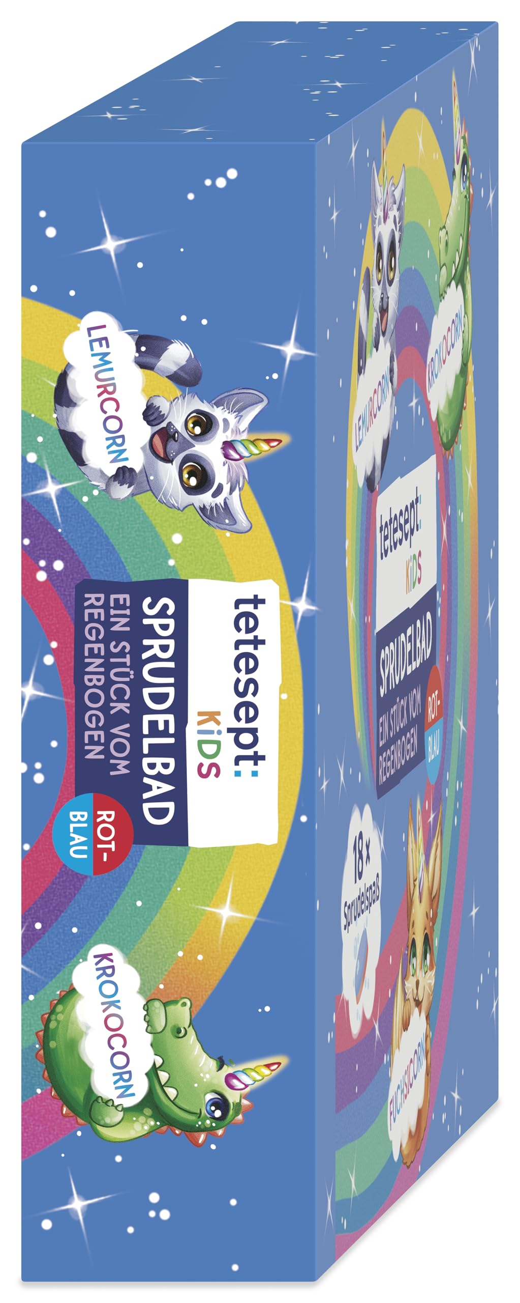 tetesept Kids kąpiel bąbelkowa tęczowa 18 x 20 g – dwukolorowe tabletki z bąbelkami farbują wodę na fioletowo – dodatek do kąpieli dla dzieci z ekscytującą pianką bąbelkową