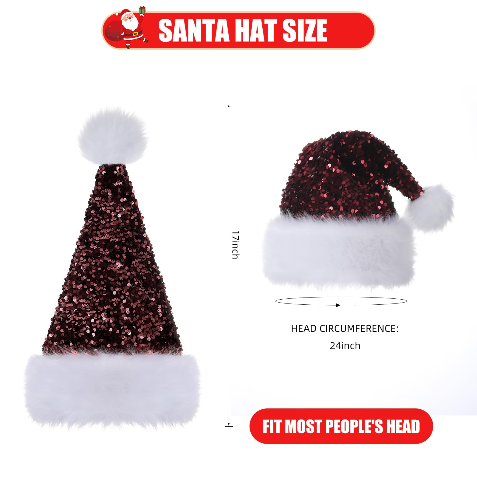 Sombrero de Papá Noel de lentejuelas personalizado para adultos, sombrero de fiesta de Navidad con purpurina roja, sombrero de Navidad, Halloween, Año Nuevo, vacaciones