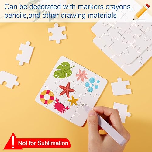 Miniatura 4 de 10 hojas de rompecabezas en blanco para niños, rompecabezas en blanco de 3.9 x 3.9 pulgadas, rompecabezas en blanco de 12 piezas, rompecabezas