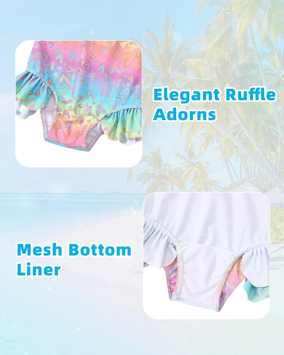 Girls One Piece Swimsuits Long Sleeve Ruffle Zipper Bathing Suit Cute Kids UPF 50+ Rashguard Swimwear 1-6 Years - Image 4