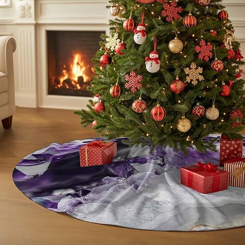 Miniatura 8 de Falda de árbol de Navidad de 48 pulgadas, falda de árbol de ágata morada, decoraciones de Navidad para interiores y exteriores, arte abstracto