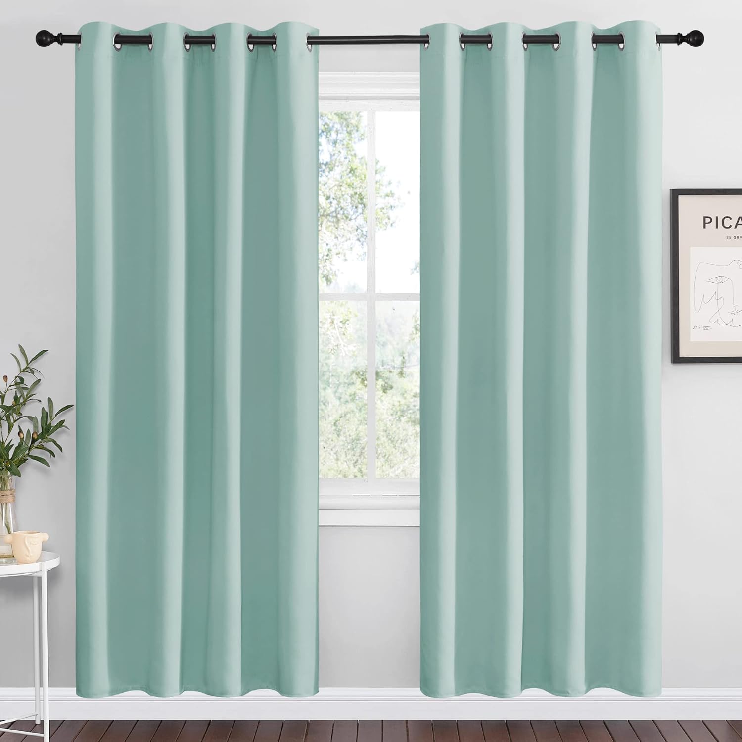NICETOWN Aqua Blue Blackout Curtains 78" Long for Office, Dining Room, Guest Room, Sound Reducing Heat and Cold Block Curtain Panels for Modern Decorative (55" Wide by 78" Long, 2 Pieces)