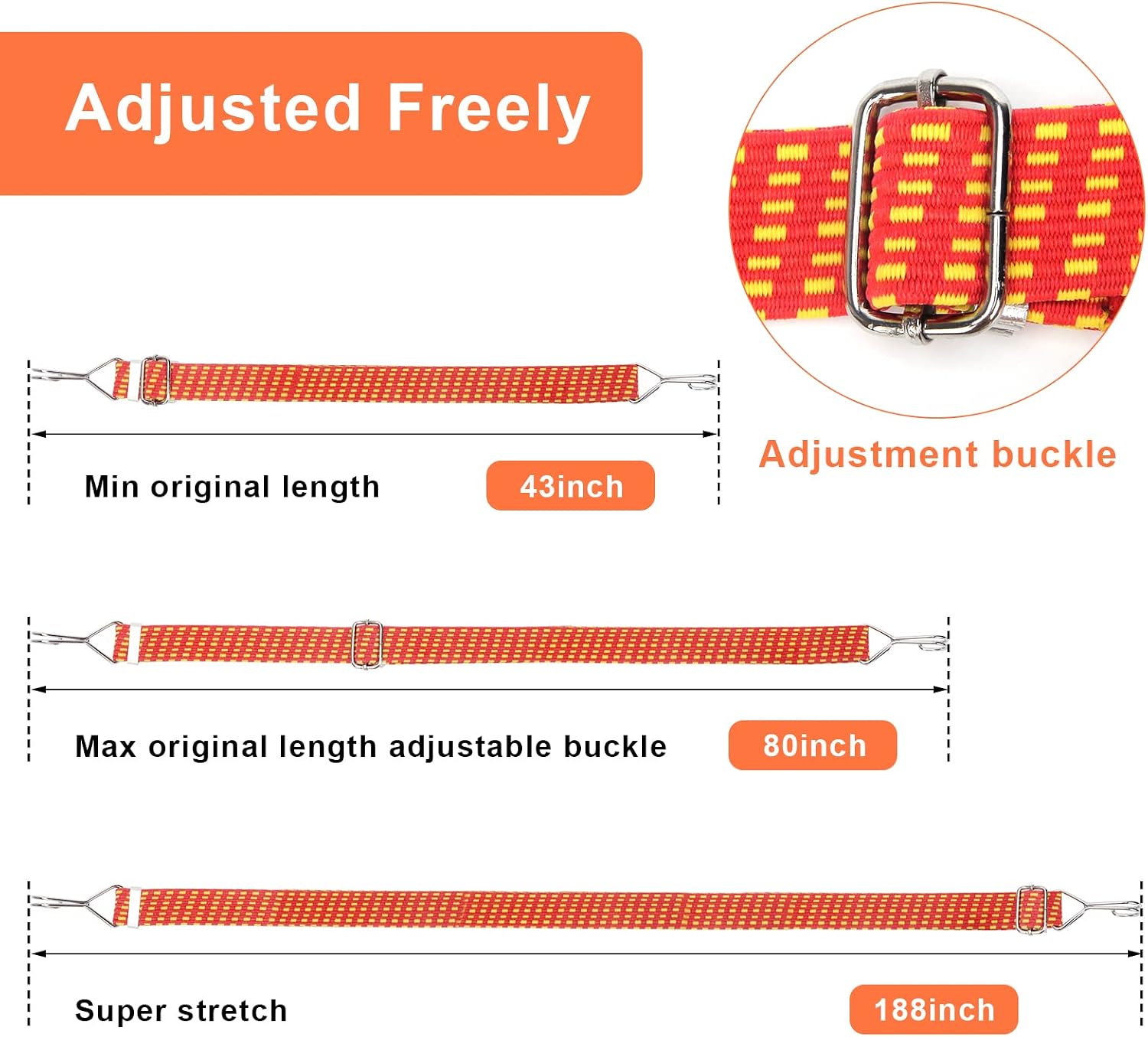 2 Pack 80 Inch Adjustable Flat Bungee Cords, AHIER Latex Bungee Straps with Adjustable Length Metal Buckle & Hooks for Hand Carts, Luggage Rack, Heavy Duty Cargo, Camping, Gardening image 2