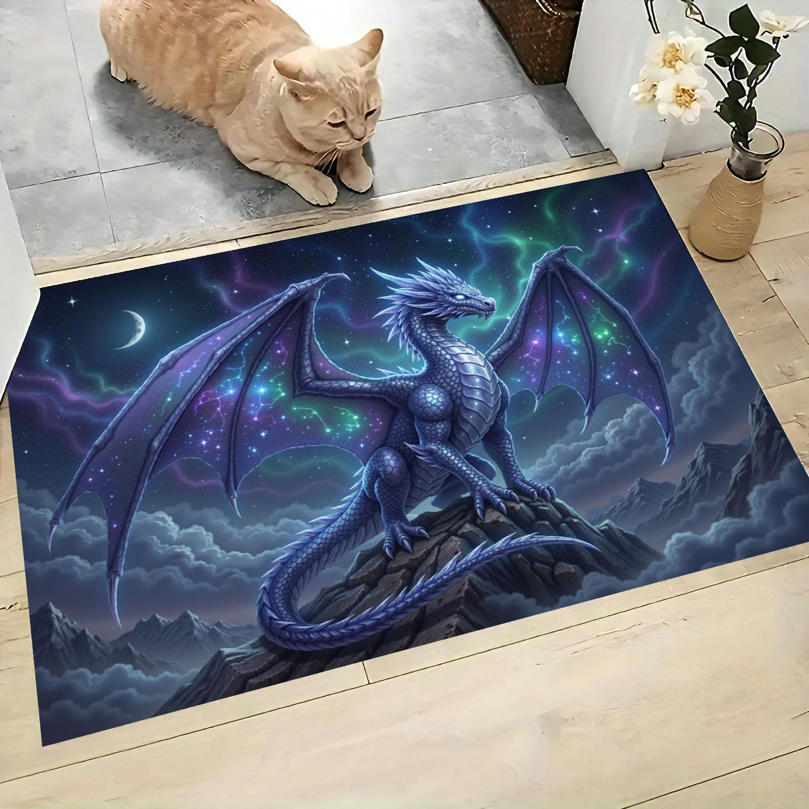 Tapis de Sol Ciel Étoilé pour Chambre et Entrée - Paillasson Décoratif Dragon 80x120 cm