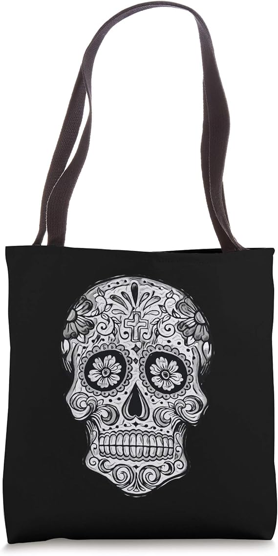 Sugar Skull Black White Image Day Dead Dios De Los Muertos Tote Bag