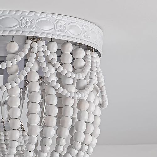 Miniatura 6 de CHOOHUE Lámpara de techo bohemia con 4 luces de madera con cuentas de madera, lámpara de techo para dormitorio, comedor, vestíbulo, cocina, pasillo,