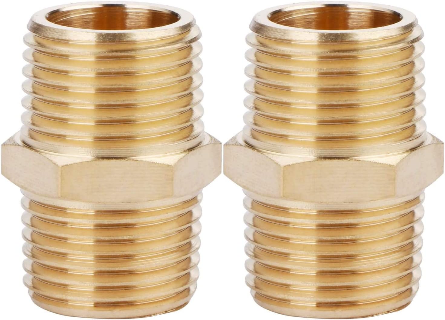 2PCS Brass Nipple Fitting 1/2" to1/2" NPT Male Hex Adapter by CX WONDERLAND