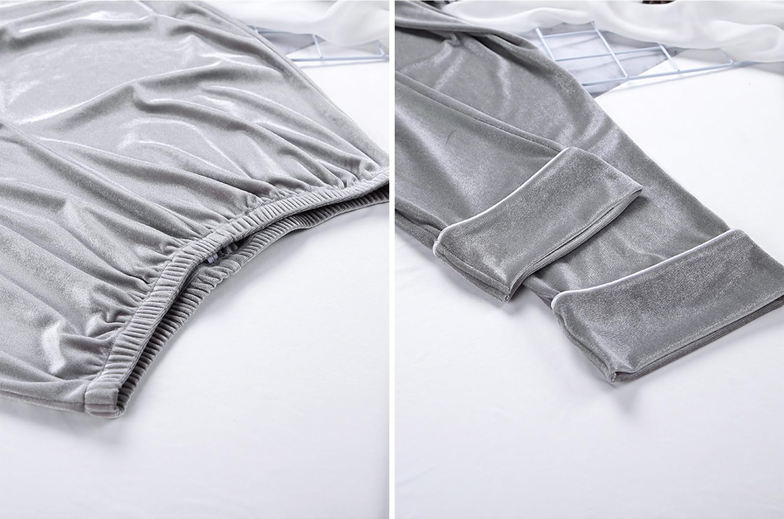Samt-Pyjama-Set für Damen 2-teiliger langärmeliger Gürtelmantel Nachtwäsche Pyjama-Set Loungwear mit Tasche