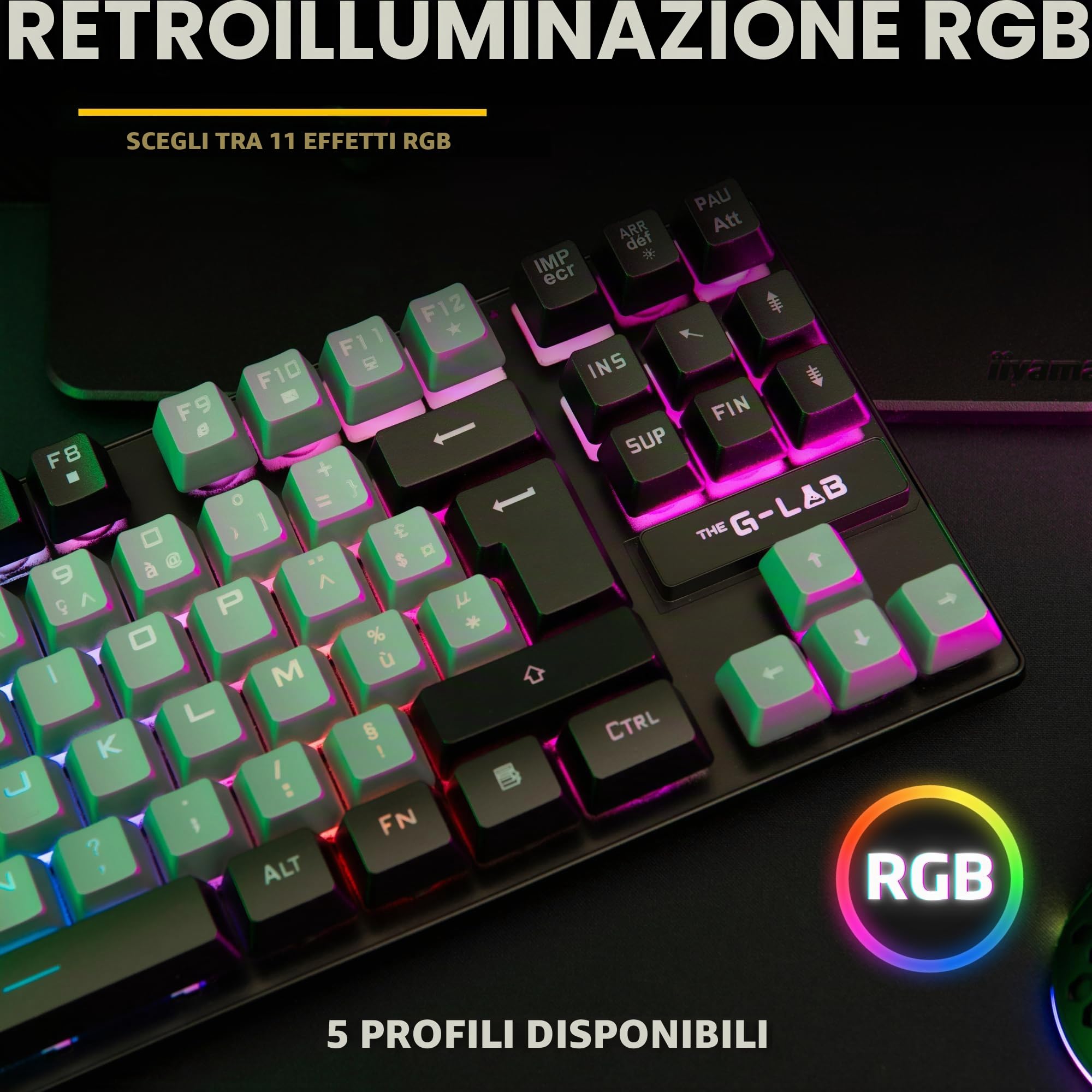 The G-Lab - Keyz Caesium TKL - Tastiera Gamer TKL 87 Tasti cablati USB AZERTY, RGB personalizzabile, Macro programmabili - Tastiera da gioco compatta senza tastierino digitale - PC/PS4/PS5/XBOX -