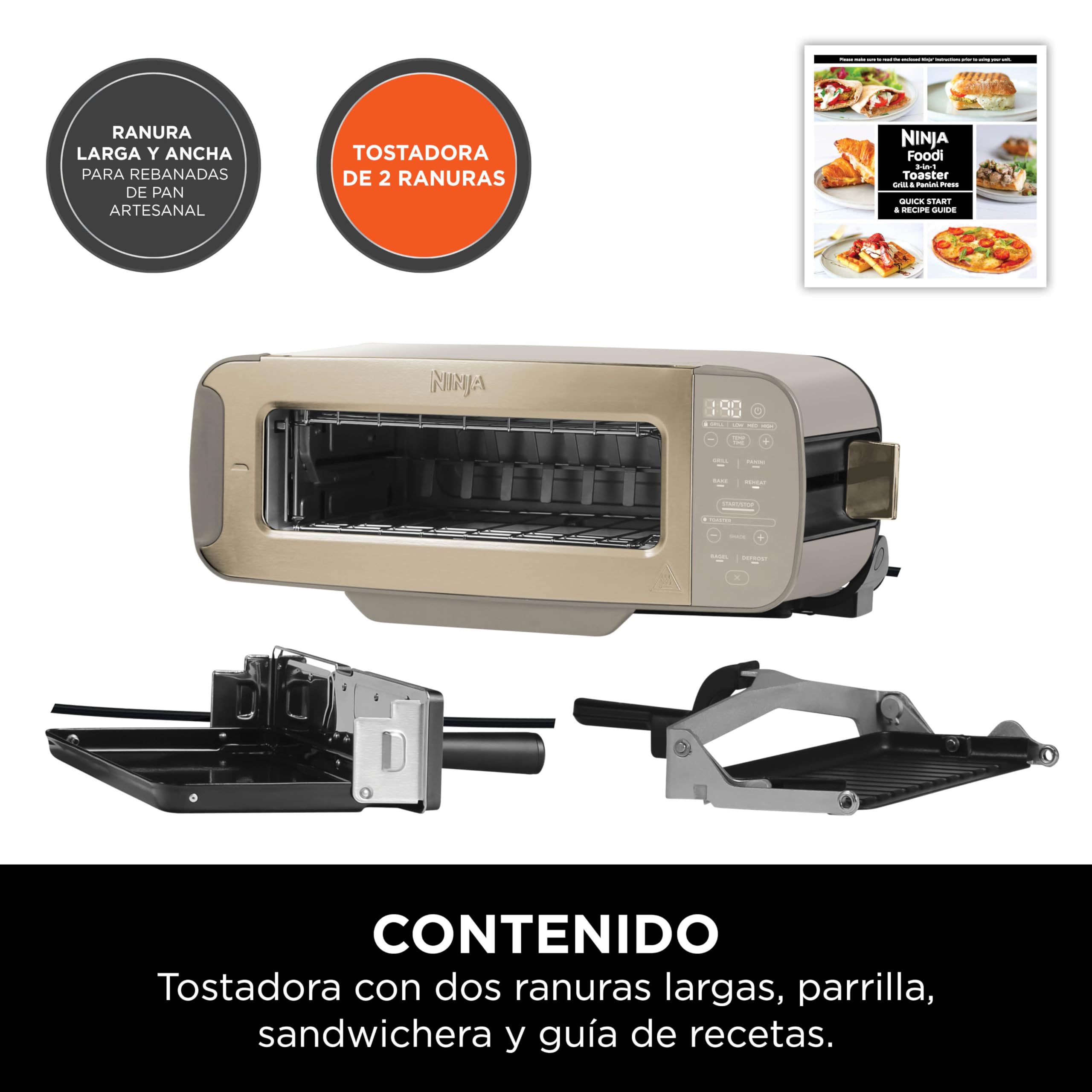 Ninja Foodi Tostadora, Parrilla y Sandwichera 3 en 1, ST202EUSTGD