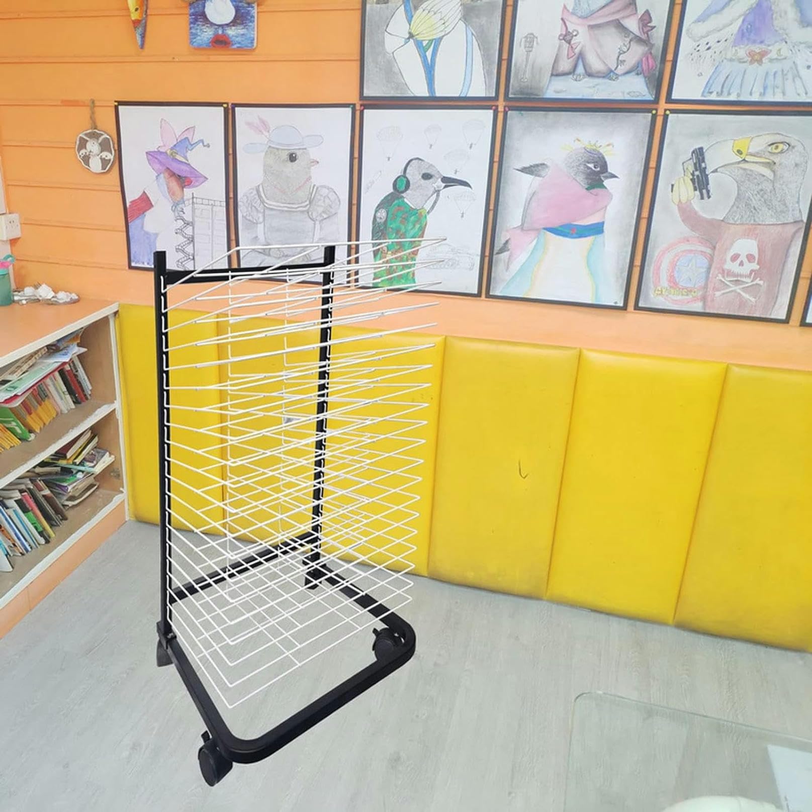 Nowy, Mobilny/Montowany Na Ścianie Stojak Do Suszenia Obrazów I Rysunków Do Pracowni Artystycznych I Sal Lekcyjnych, Solidny Organizer Do Obrazów I Rysunków, Wykończenie W Kolorze Czarnym, Lakierowa